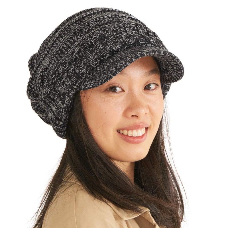 CHARM Slouchy Beanie Brim Hat - Mens Slouch Cap Womens Warm Slouchy Brim Cable Knit with Brimmed Visor Mix Black - Image 1